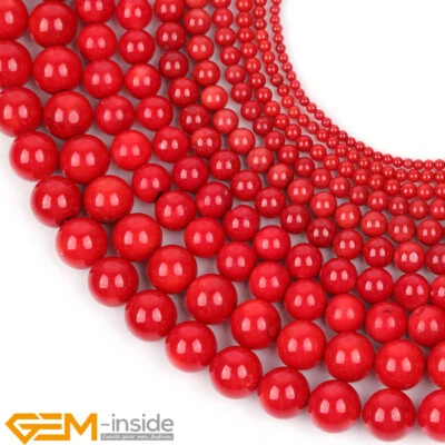 Natural Coral Round Dyed Red Coral Stone Loose Beads For Jewellery Making 15" - Image 1 of 4