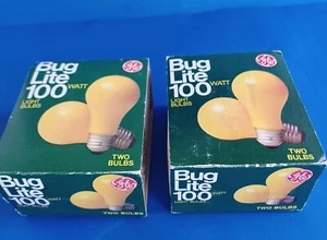 2 Vintage GE Bug Lite 2 Pack 100W Yellow Light Bulbs In Box TESTED 4 bulbs total - Picture 1 of 5