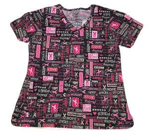 Fight Breast Cancer Scrubs Shirt Damen Small V Neck Uniform Sparkly Pink - Bild 1 von 9