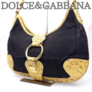 Dolce & Gabbana D&G One-Shoulder Bag Black Canvas Leather Animal Print USED - Picture 1 of 12