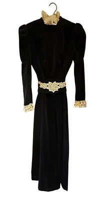 Vintage Gothic Edwardian 3/4+ Black Velvet Dress by Couriers of California - Image 1 of 4