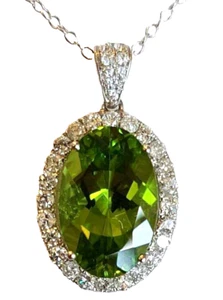 0.93ct Diamante Redondo Natural 14K Oro Blanco Peridoto Aniversario Boda Collar - Imagen 1 de 4