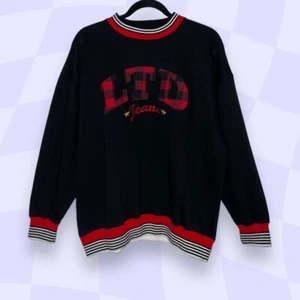 Vintage 90s LTD Jeans Limited Too Sweatshirt Plaid Black Crewneck Youth Size 16 - Picture 1 of 5