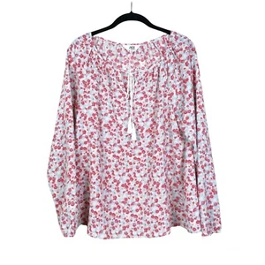 Jack by BB Dakota Peasant Top Size S Blue Pink Floral Tie Neck Long Bell Sleeve - Picture 1 of 5