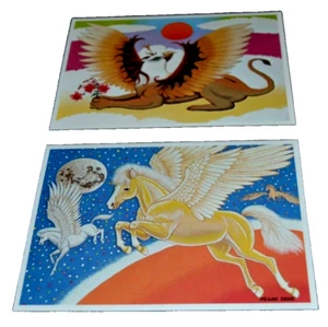 Tarjetas de notas PEGASUS & GRIFFIN diseñadas por MEGAN DANA Mythology ÁGUILA LEÓN de colección - Imagen 1 de 2