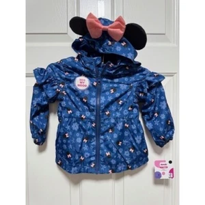 NWT Disney Junior Minnie Mouse hooded long sleeve zip up windbreaker Size 3T - Picture 1 of 11