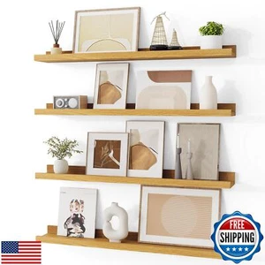 Picture Ledge Shelves | 36 Inch Floating Shelves Set of 4 | Rustic Oak Pictur - Picture 1 of 5