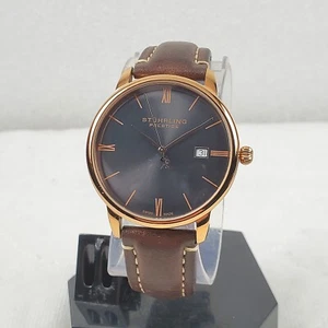 RARE STUHRLING PRESTIGE QUARTZ ROSE GOLD SWISS MADE MEN'S WATCH NEW BATTERY - Picture 1 of 10