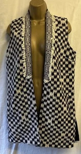 Black White Aztec Fringed 8 Midi Tunic Waistcoat Gilet Sleeveless Lined Open Top - Picture 1 of 19