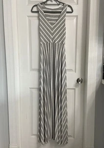 Athleta Gray and White Striped Knit Maxi Dress Size Small Sleeveless - Picture 1 of 6