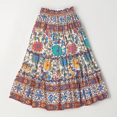 Maxi Falda RACHEL ZOE Talla S Colorida Floral En Niveles Rayón Cintura Calada Foto 1 de 4