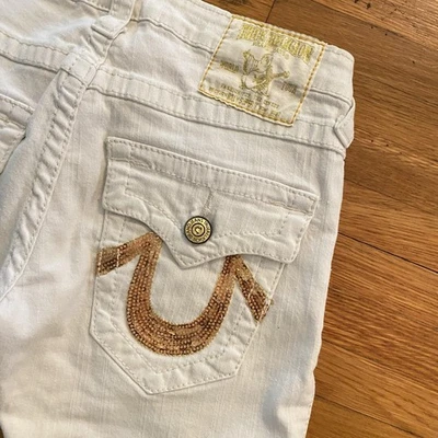 True Religion Jeans Womens 27 Billy Super T Sequin Pocket Straight Leg Denim - Image 1 of 4