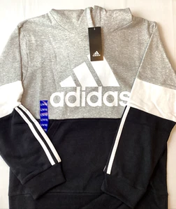 Adidas Boys Youth Pull-Over Hoodie, Black & Gray, Size: L 14/16 - Picture 1 of 10