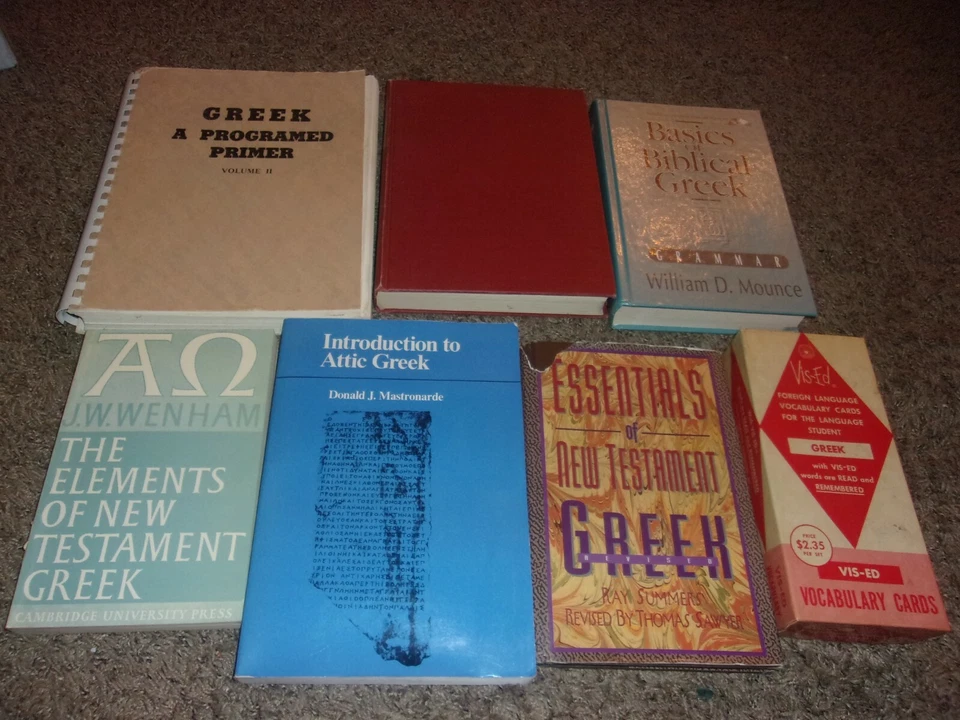GREEK LANGUAGE STUDY Book Lot Cards Basics Biblical Intro to Attic Programmed ++ - Image 1 of 1