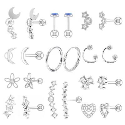 12pcs/set Ear Tragus Piercing Helix Lip Labret Daith Conch Cartilage Jewelry  - Image 1 of 4