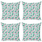 Watercolor Pillow Cushion Set Of 4 Tropic Ferns Flowers
