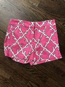 Melly M by Melissa Madden Pink White Bamboo Pattern Cotton Lycra Blend Shorts 2