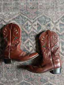 ACME Stiefel Herren 12 rot braun Leder Cowboy Western grüne Details Vintage Cut Outs 70er - Bild 1 von 9