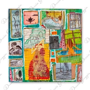 Mixed Media Collage Original Kunstwerk Acryl Gemälde Birke LAGIG 20x20" OOAK - Bild 1 von 1