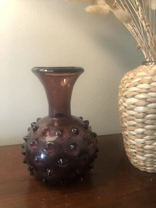 VTG Empoli Amethyst Glass Italian Hobnail / Spiked Italy Vase MCM 6 1/2" - Picture 1 of 9