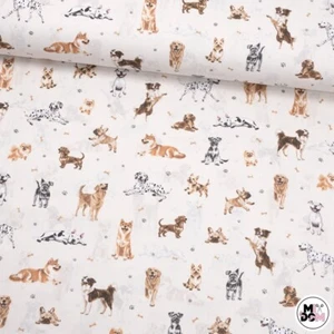 New 100% Cotton Fabric Dogs breeds Width 160 cm (62") Fabric - Picture 1 of 4