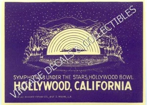 HOLLYWOOD CALIFORNIA VINTAGE LUGGAGE LABEL TRAVEL DECAL SOUVENIR ORIGINAL 1938 - Picture 1 of 1