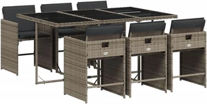 7-Piece Grey Poly Rattan Garden Dining Set with Cushions and Tempered Glass Tabl - Picture 1 of 16