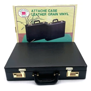 VTG Black Bovano Attache Travel Case Vegan Leather Grain Vinyl New Old Stock - Picture 1 of 14
