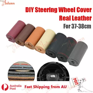 Real Cow Leather DIY Car Steering Wheel Cover Soft Plain 37cm 38cm 15" - Picture 1 of 20