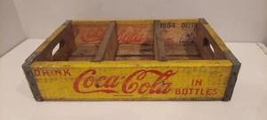 Vintage Retro Wooden Yellow Coca-Cola Coke Crate Carrier Box Wood Thick - Picture 1 of 9