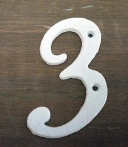White Italic Cast Iron Metal House Number - 3 - Picture 1 of 1