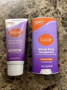 Lume Whole Body Deodorant -Lavender & Sage- Solid Stick, Tube Cream (Qty2)