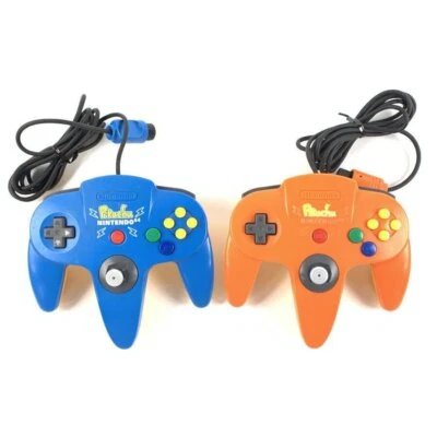 Nintendo 64 Controller Pikachu Pokemon N64 Orange Blue Set of 2 NUS-005 Tested - Image 1 of 4