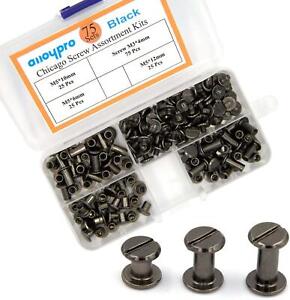 75 Sets Black Metal Chicago Binding Screws Assorted Kit Nail Rivet Chicago Butto