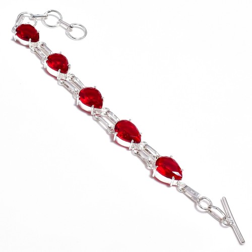VALENTINO Bracciale gioiello in argento sterling 925 fatto a mano con pietre preziose granato rosso misura 7 8"