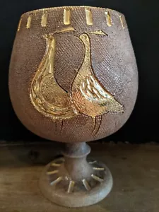 60's Fratelli Fanciullacci MCM Chalice Art Italy Pottery Metallic Gold Bird 9" - Picture 1 of 12