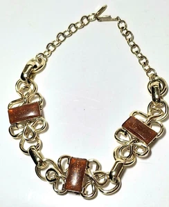 Vintage Faux Goldstone Thermoplastic Necklace 17" - Picture 1 of 4