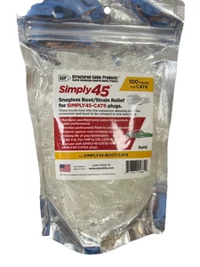 Snagless Boot, Strain Reliefs for all Simply 45 - Cat6/6a UTP  Plugs- 100pc Bag - Picture 1 of 1
