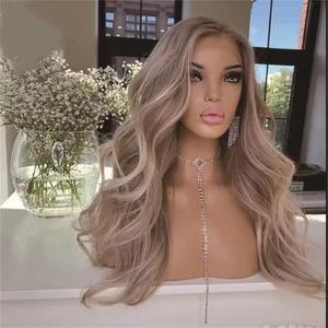 Pelucas delanteras de encaje 100 % cabello humano Balayage ceniza beige rubio resaltado - Imagen 1 de 7