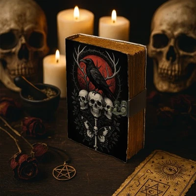 Gothic Journal Notebook Raven Skulls Moon Occult Witchcraft Diary Dark Academia - Image 1 of 4