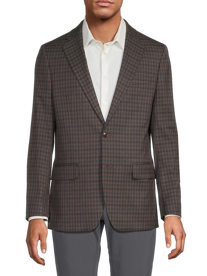 Abrigo Blazer Deportivo Original Penguin Para Hombres Ajuste Moderno 38 R Marrón A Cuadros Elástico Foto 1 de 1