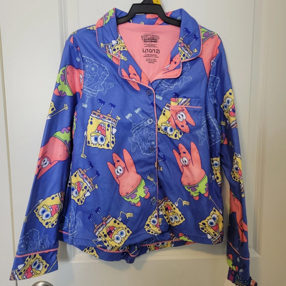 NOVO com etiquetas Bob Esponja 2 Pçs Conjunto de Pijama Manga Longa com Shorts Infantil L Macio Confortável - Imagem 1 de 4