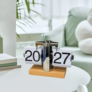 Mechanical Flip Clock Wooden Base Ornament Vintage Design Decoration Versatile - Picture 1 of 6
