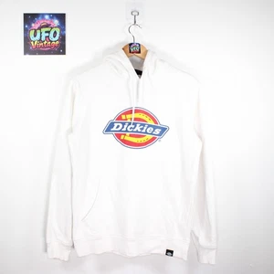 Dickies Heavyweight Hoodie Mens Small White Fleece Lined Logo Spellout Workwear - Picture 1 of 12