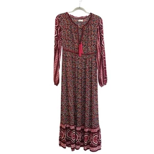 Natural Life Long Sleeve Tiered Floral Maxi Dress Sz Medium Boho Peasant Prairie - Picture 1 of 7