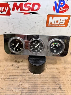 VINTAGE STEWART WARNER 3 GAUGE PANEL TEMPERATURE OIL PRESSURE VOLTS - Image 1 of 4