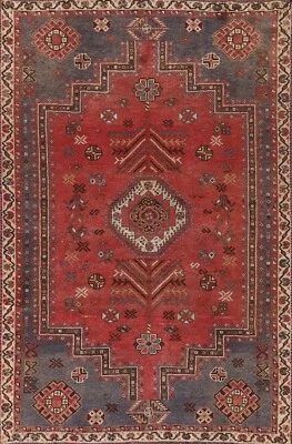 Alfombra antigua 5x7 pies tinte vegetal Qashqai oriental hecha a mano alfombra de lana para sala de estar Foto 1 de 4