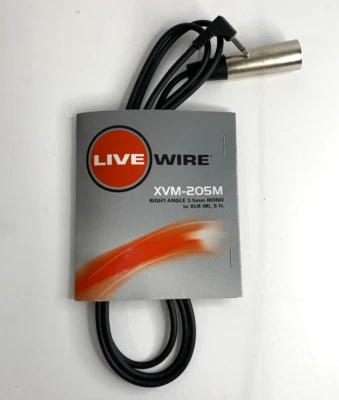 Cable de micrófono LIVE WIRE ángulo recto 3,5 mm MONO a XLR (M) 5 pies XVM-205M sin usar Foto 1 de 4