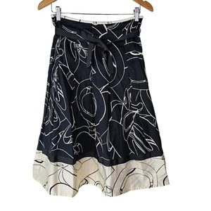 NEW Jacqui E belted pleat midi skirt women's size 10 $119 black white printed - Picture 1 of 10