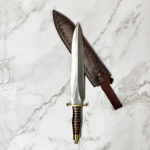 Cuchillo daga punta de lanza de 18 pulgadas mango de madera apilado con protector de latón y pomo - Imagen 1 de 18